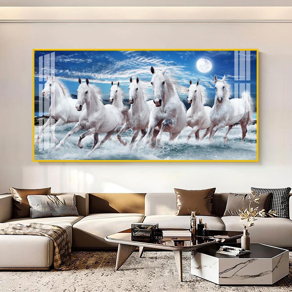Premium Running Horses Ocean Scene Acrylic Wall Art With Moonlight For Stylish Home Interior Decor