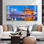 Calm Golden Temple Scene Acrylic Wall Art Canvas With Reflection And Evening Sky