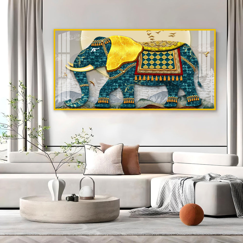 Serene Elephant Illustration Acrylic Wall Art Canvas With Artistic Pattern