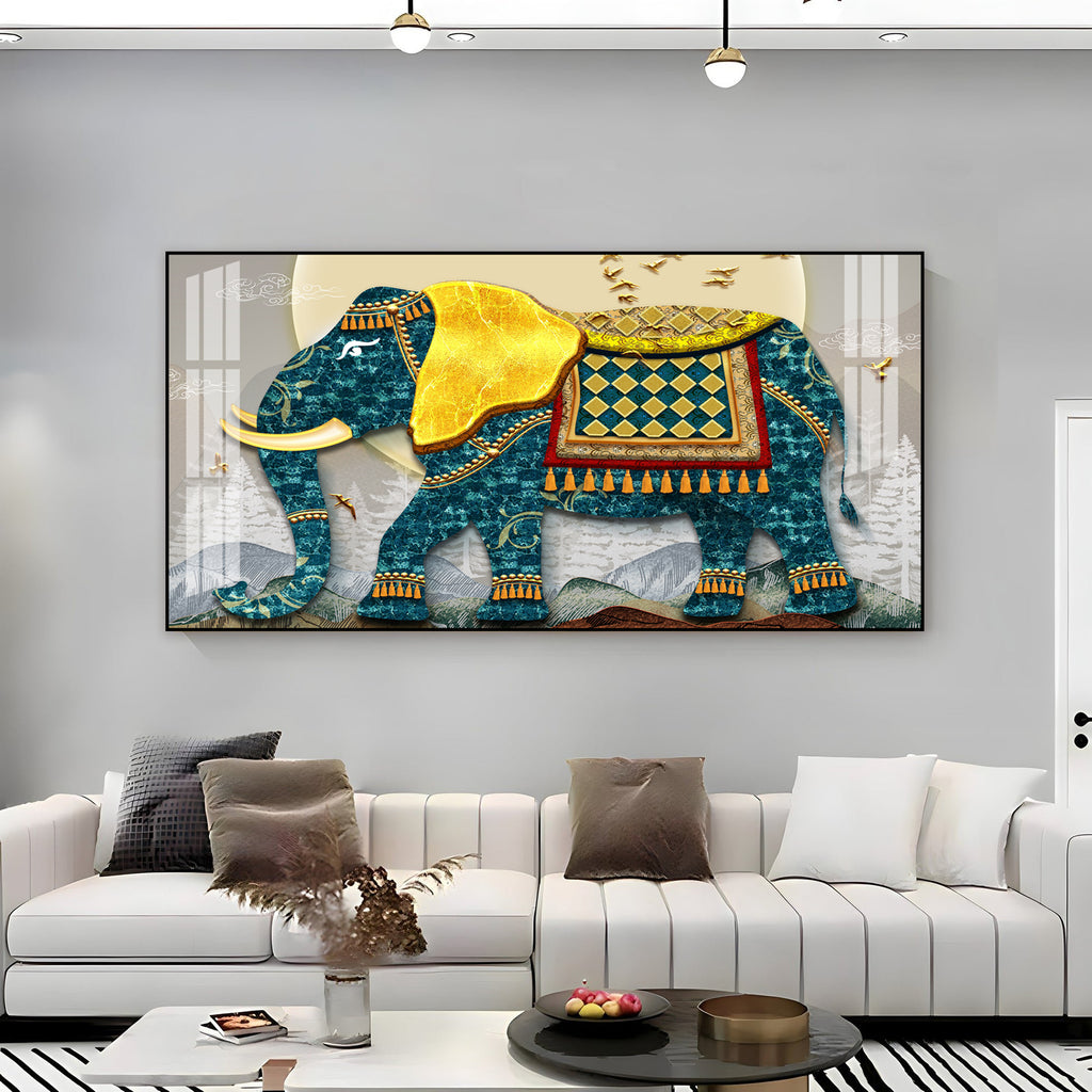 Serene Elephant Illustration Acrylic Wall Art Canvas With Artistic Pattern