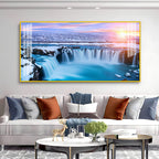 Calm Nature Waterfall Acrylic Wall Art Canvas With Snowy Landscape And Soft Light