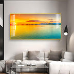 Peaceful Sunset Lake Landscape Acrylic Wall Art Canvas With Golden Sky And Water