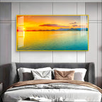 Peaceful Sunset Lake Landscape Acrylic Wall Art Canvas With Golden Sky And Water