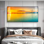 Peaceful Sunset Lake Landscape Acrylic Wall Art Canvas With Golden Sky And Water