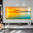 Peaceful Sunset Lake Landscape Acrylic Wall Art Canvas With Golden Sky And Water