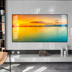 Peaceful Sunset Lake Landscape Acrylic Wall Art Canvas With Golden Sky And Water