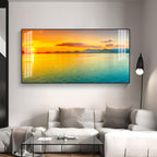 Peaceful Sunset Lake Landscape Acrylic Wall Art Canvas With Golden Sky And Water