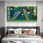 Calm Peacock Birds Scene Acrylic Wall Art Canvas With Flowers And Artistic Style