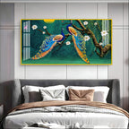 Calm Peacock Birds Scene Acrylic Wall Art Canvas With Flowers And Artistic Style