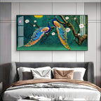 Calm Peacock Birds Scene Acrylic Wall Art Canvas With Flowers And Artistic Style