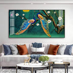 Calm Peacock Birds Scene Acrylic Wall Art Canvas With Flowers And Artistic Style
