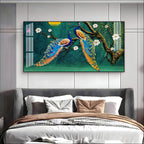Calm Peacock Birds Scene Acrylic Wall Art Canvas With Flowers And Artistic Style