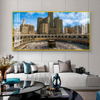 Peaceful Mecca Kaaba View Acrylic Wall Art Canvas With City Skyline And Holy Mosque
