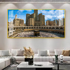 Peaceful Mecca Kaaba View Acrylic Wall Art Canvas With City Skyline And Holy Mosque