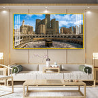 Peaceful Mecca Kaaba View Acrylic Wall Art Canvas With City Skyline And Holy Mosque