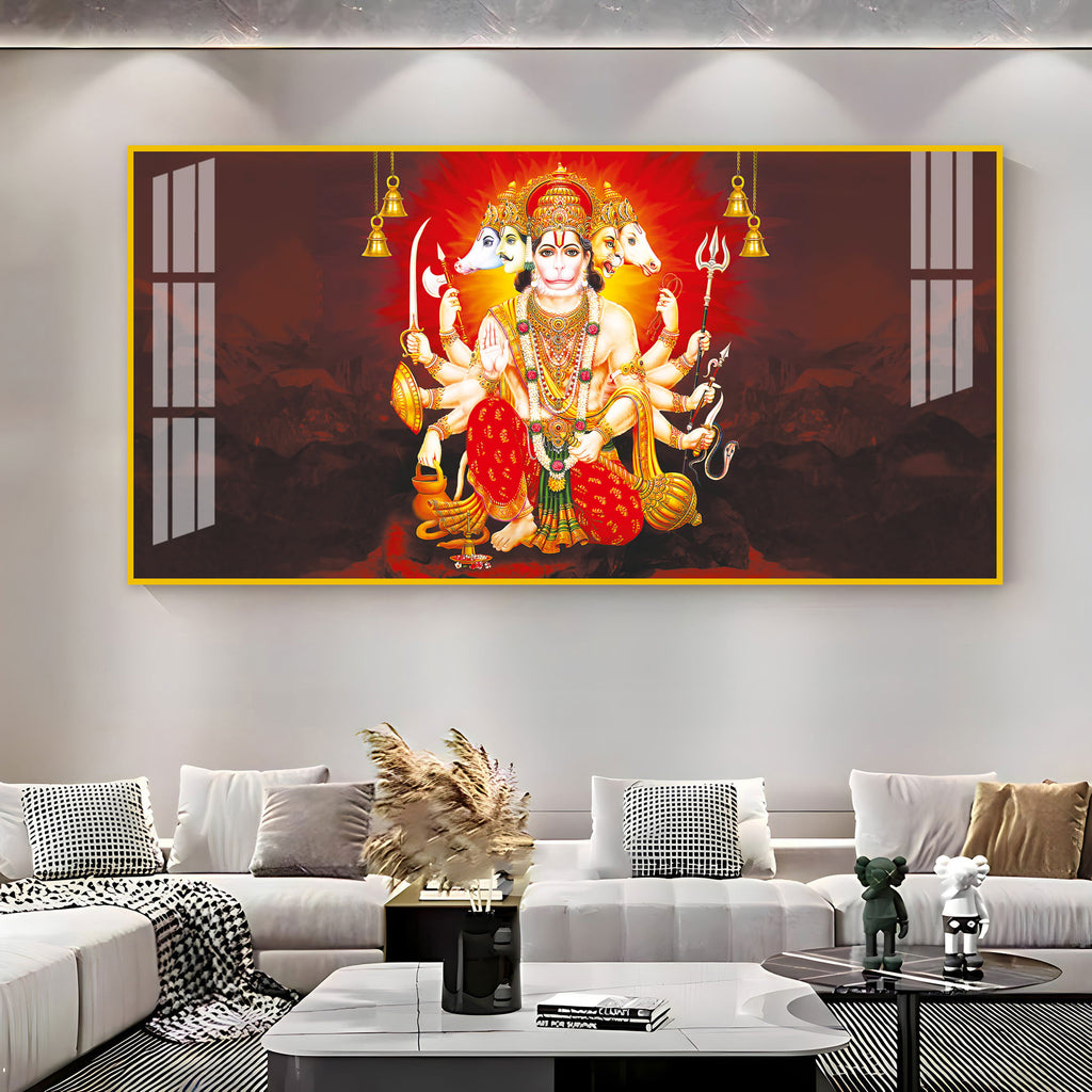 Scenic Panchmukhi Hanuman Acrylic Wall Art Canvas With Divine Energy And Sacred Theme