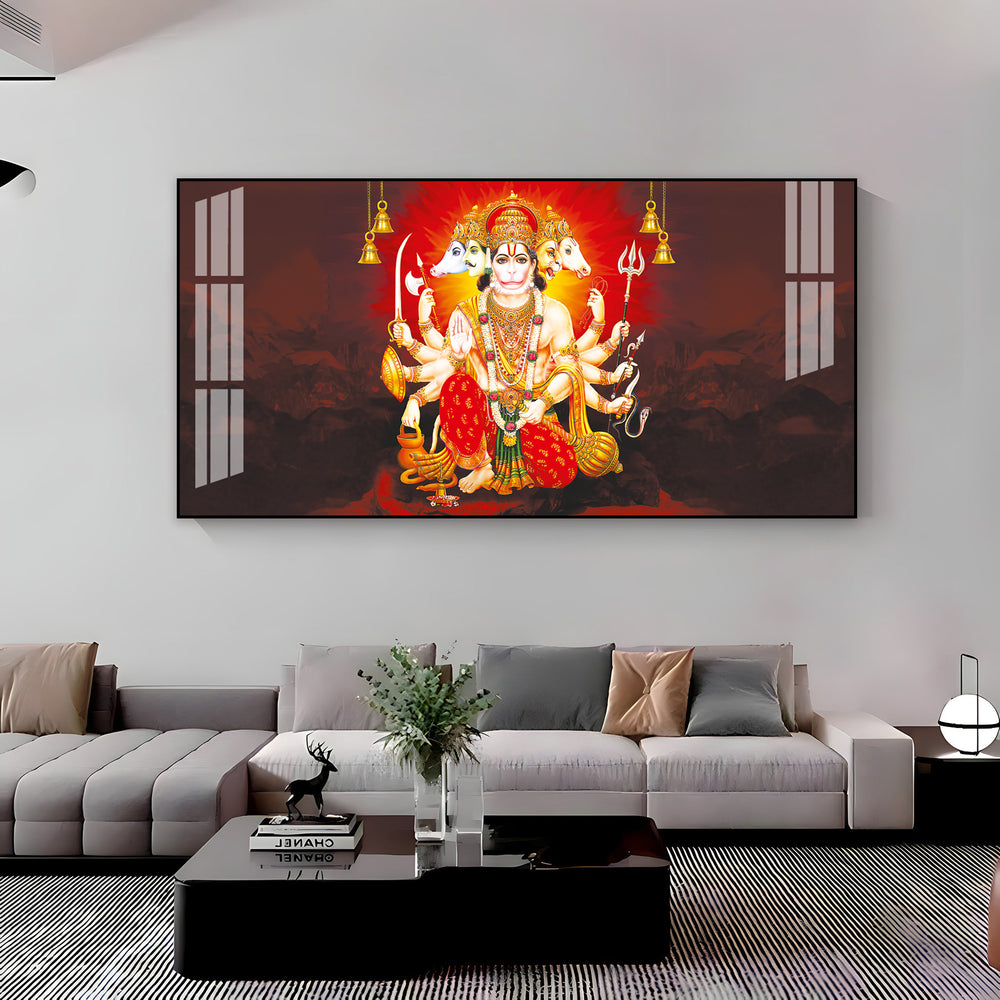 Scenic Panchmukhi Hanuman Acrylic Wall Art Canvas With Divine Energy And Sacred Theme