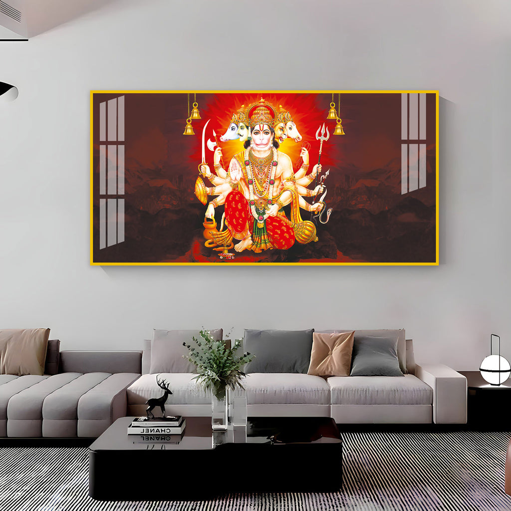 Scenic Panchmukhi Hanuman Acrylic Wall Art Canvas With Divine Energy And Sacred Theme