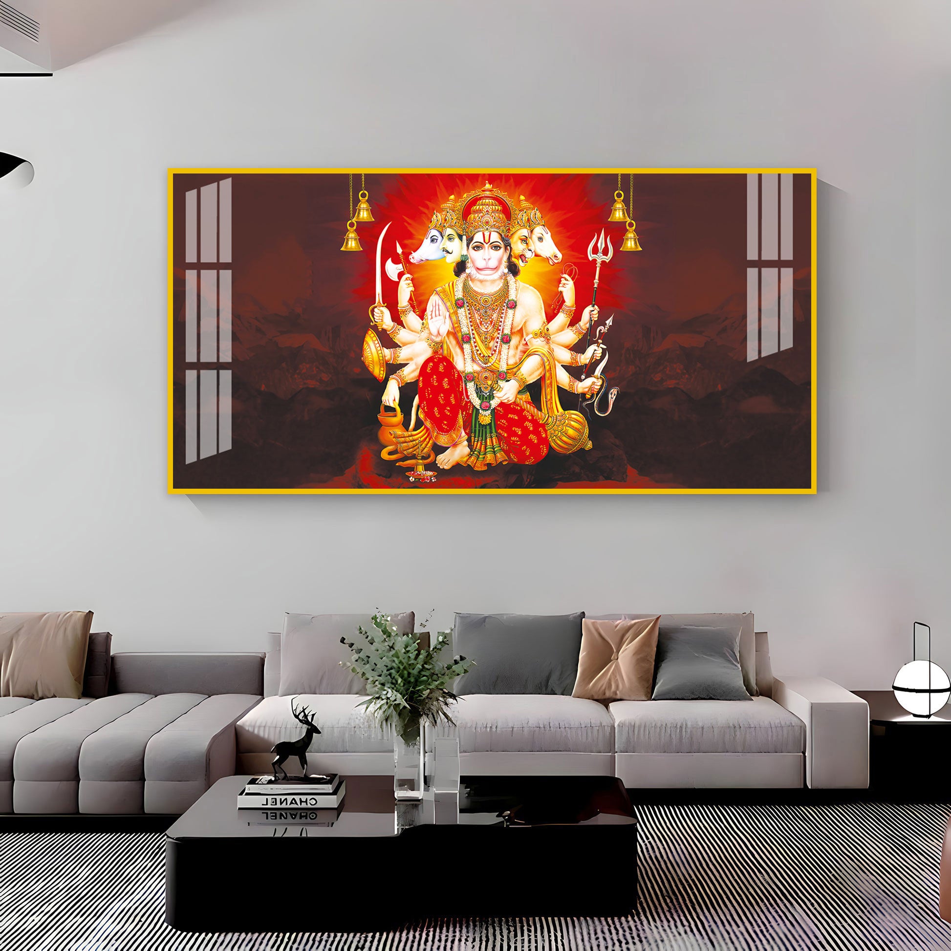 Scenic Panchmukhi Hanuman Acrylic Wall Art Canvas With Divine Energy And Sacred Theme