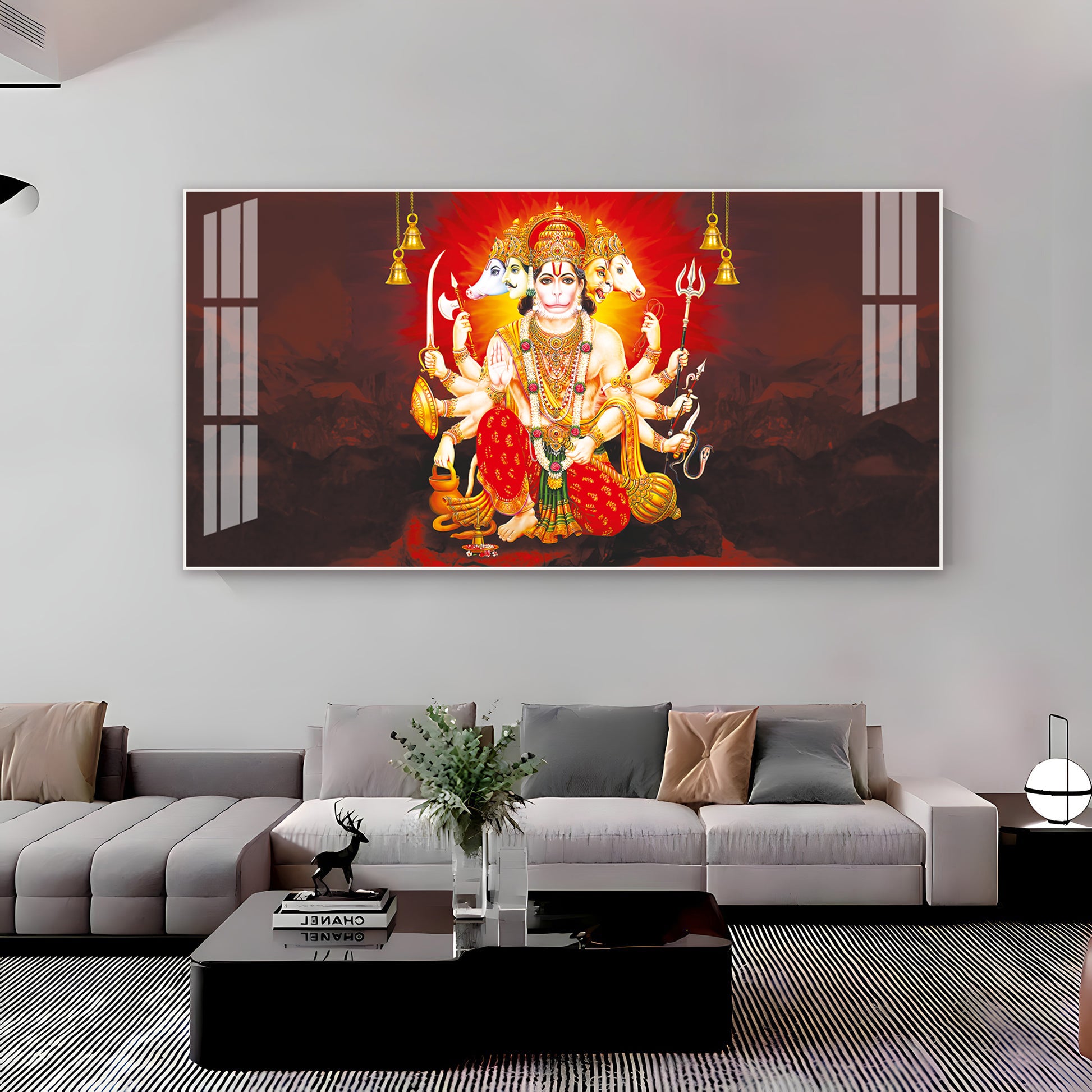 Scenic Panchmukhi Hanuman Acrylic Wall Art Canvas With Divine Energy And Sacred Theme