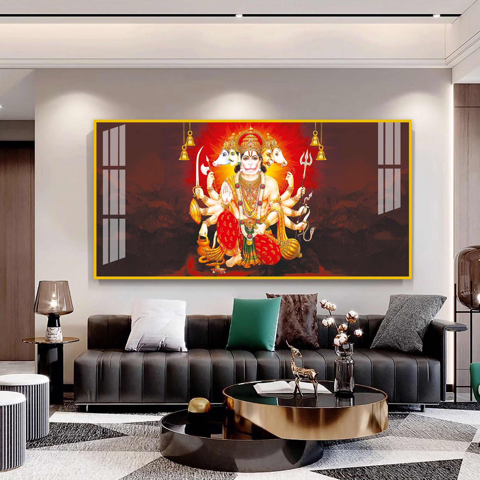 Scenic Panchmukhi Hanuman Acrylic Wall Art Canvas With Divine Energy And Sacred Theme
