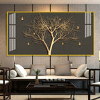 Luxury Tree Wall Design Acrylic Wall Art Canvas With Gold Finish And Modern Look