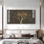 Luxury Tree Wall Design Acrylic Wall Art Canvas With Gold Finish And Modern Look