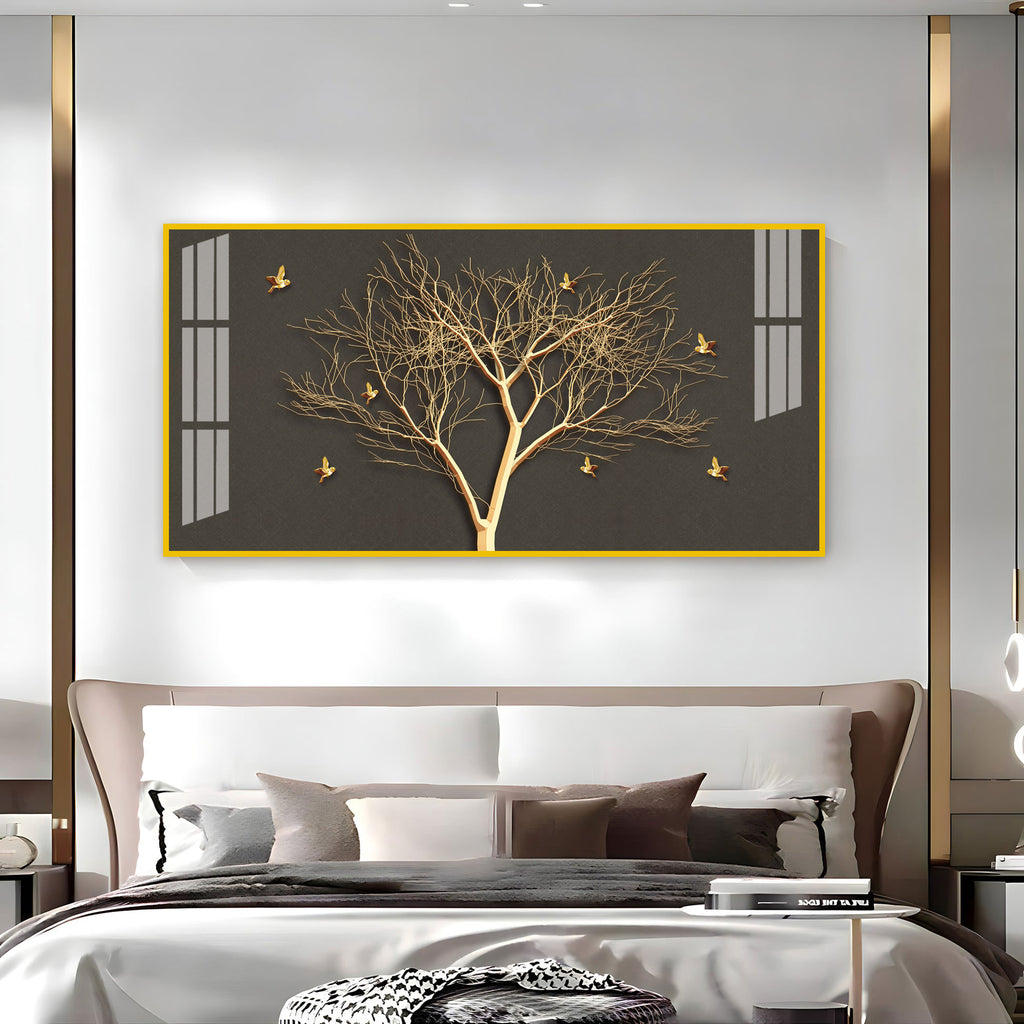 Luxury Tree Wall Design Acrylic Wall Art Canvas With Gold Finish And Modern Look