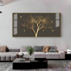 Luxury Tree Wall Design Acrylic Wall Art Canvas With Gold Finish And Modern Look