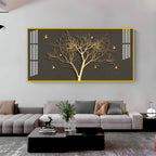 Luxury Tree Wall Design Acrylic Wall Art Canvas With Gold Finish And Modern Look