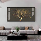 Luxury Tree Wall Design Acrylic Wall Art Canvas With Gold Finish And Modern Look