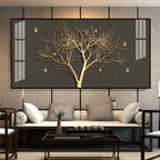 Luxury Tree Wall Design Acrylic Wall Art Canvas With Gold Finish And Modern Look