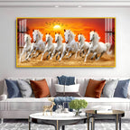 Running White Horses Acrylic Wall Art Canvas With Sunset Landscape And Nature Theme