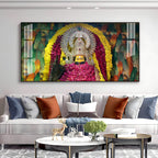 Divine Khatu Shyam Ji Acrylic Wall Art Canvas With Floral Decoration And Spiritual Theme