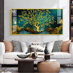 Elegant Tree Of Life Acrylic Wall Art Canvas With Gold Finish And Modern Landscape