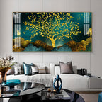 Elegant Tree Of Life Acrylic Wall Art Canvas With Gold Finish And Modern Landscape
