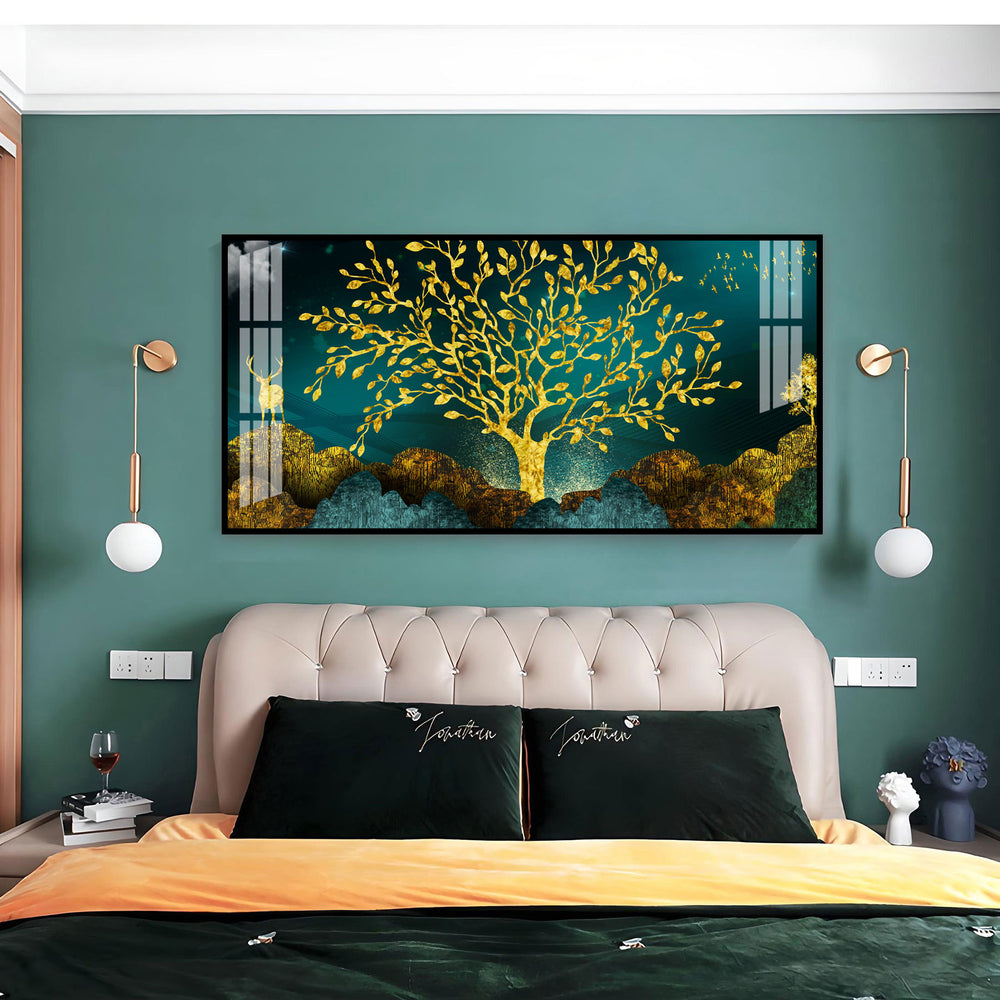 Elegant Tree Of Life Acrylic Wall Art Canvas With Gold Finish And Modern Landscape
