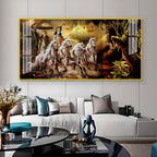 Religious Mahabharat Scene Acrylic Wall Art Canvas With Krishna Chariot Artwork