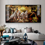 Religious Mahabharat Scene Acrylic Wall Art Canvas With Krishna Chariot Artwork