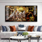 Religious Mahabharat Scene Acrylic Wall Art Canvas With Krishna Chariot Artwork