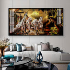Religious Mahabharat Scene Acrylic Wall Art Canvas With Krishna Chariot Artwork
