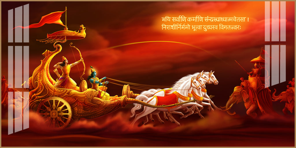Bhagavad Gita Krishna Arjuna Acrylic Wall Art Canvas With Mythological Hindu Artwork