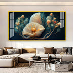 Beautiful Flower Artwork Acrylic Wall Art Canvas With Cream Petals And Dark Background