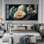 Beautiful Flower Artwork Acrylic Wall Art Canvas With Cream Petals And Dark Background