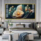 Beautiful Flower Artwork Acrylic Wall Art Canvas With Cream Petals And Dark Background
