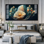Beautiful Flower Artwork Acrylic Wall Art Canvas With Cream Petals And Dark Background