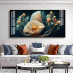 Beautiful Flower Artwork Acrylic Wall Art Canvas With Cream Petals And Dark Background