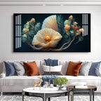Beautiful Flower Artwork Acrylic Wall Art Canvas With Cream Petals And Dark Background