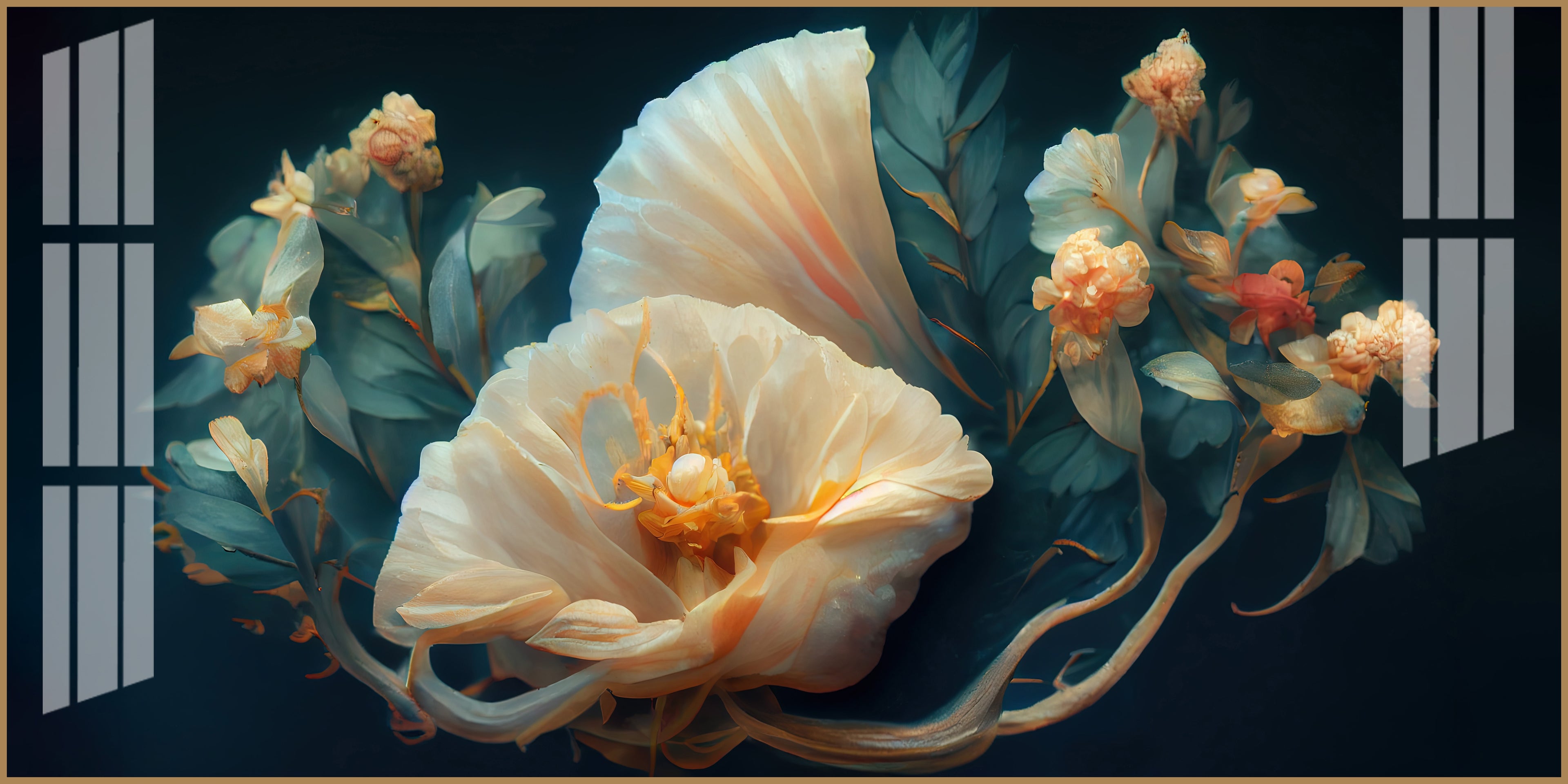 Beautiful Flower Artwork Acrylic Wall Art Canvas With Cream Petals And Dark Background