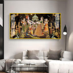 Radha Krishna Raas Leela Acrylic Wall Art Canvas With Devotional Hindu Spiritual Scene